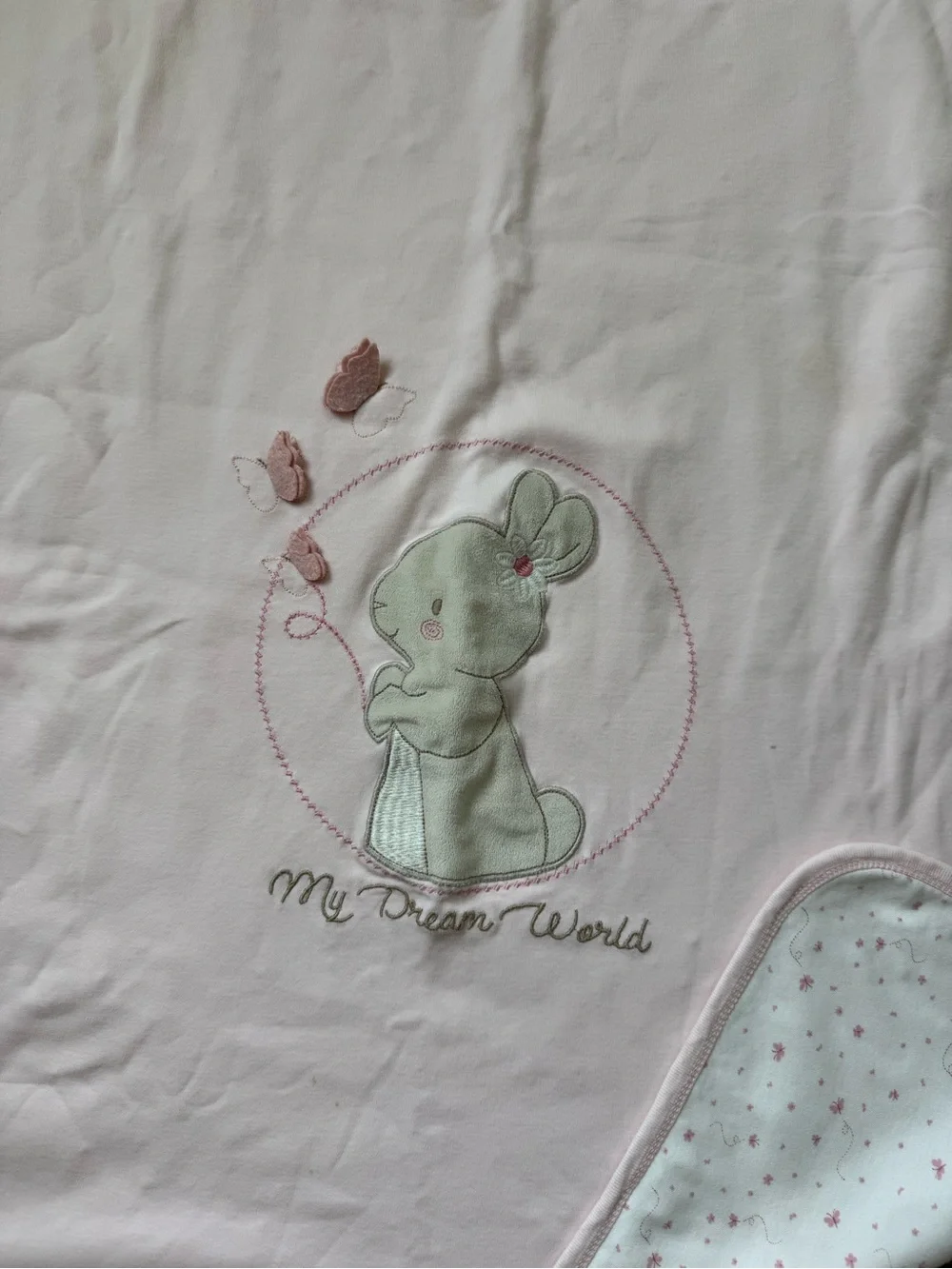 100% Cotton Baby Receiving Blanket Pink Bunny Embroidered Double-Sided Lovey
